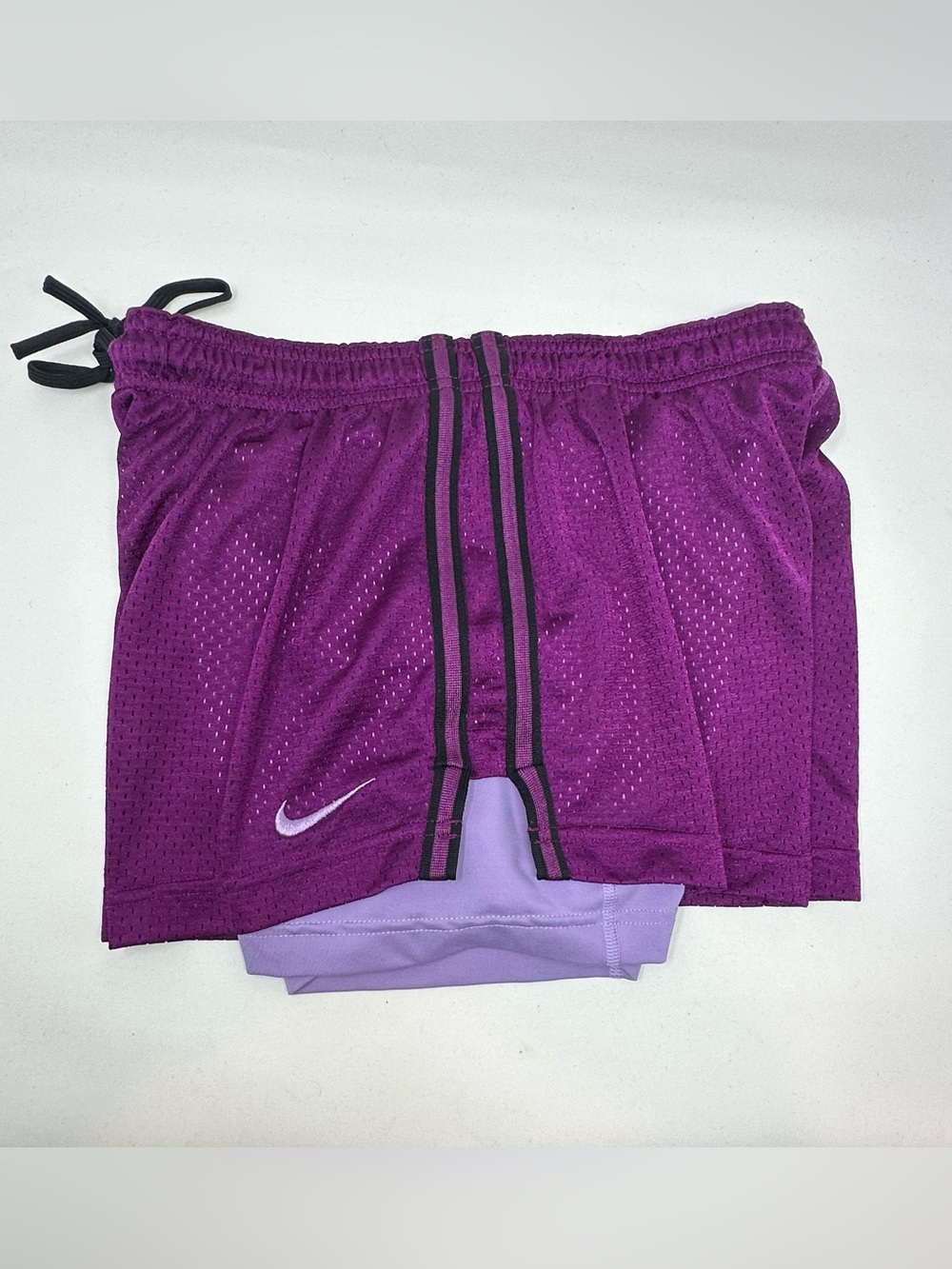 Nike Pro Dri Fit Purple Mesh Layered Shorts Women Sz M